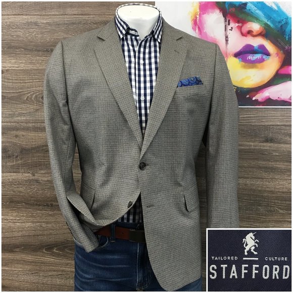 Mens Stafford Blazer Sport Coat Sport Jacket Wool 44R Men Button Coats‎ Suit - Picture 1 of 12